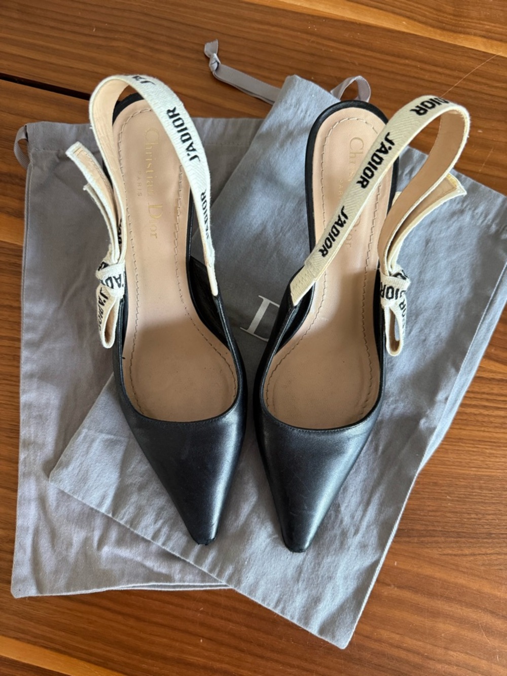 Dior Black Leather Pointed-Toe Slingback Pumps